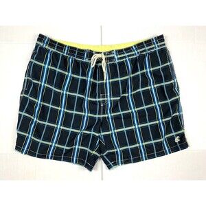 Caribbean JOE Men's SIZE XXL Plaid Swim Trunks Lined Board Shorts Dark Blue